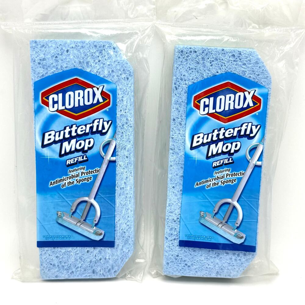 2 Clorox Butterfly Mop Refills Replacements Antimicrobial Sponge Floor Cleaning